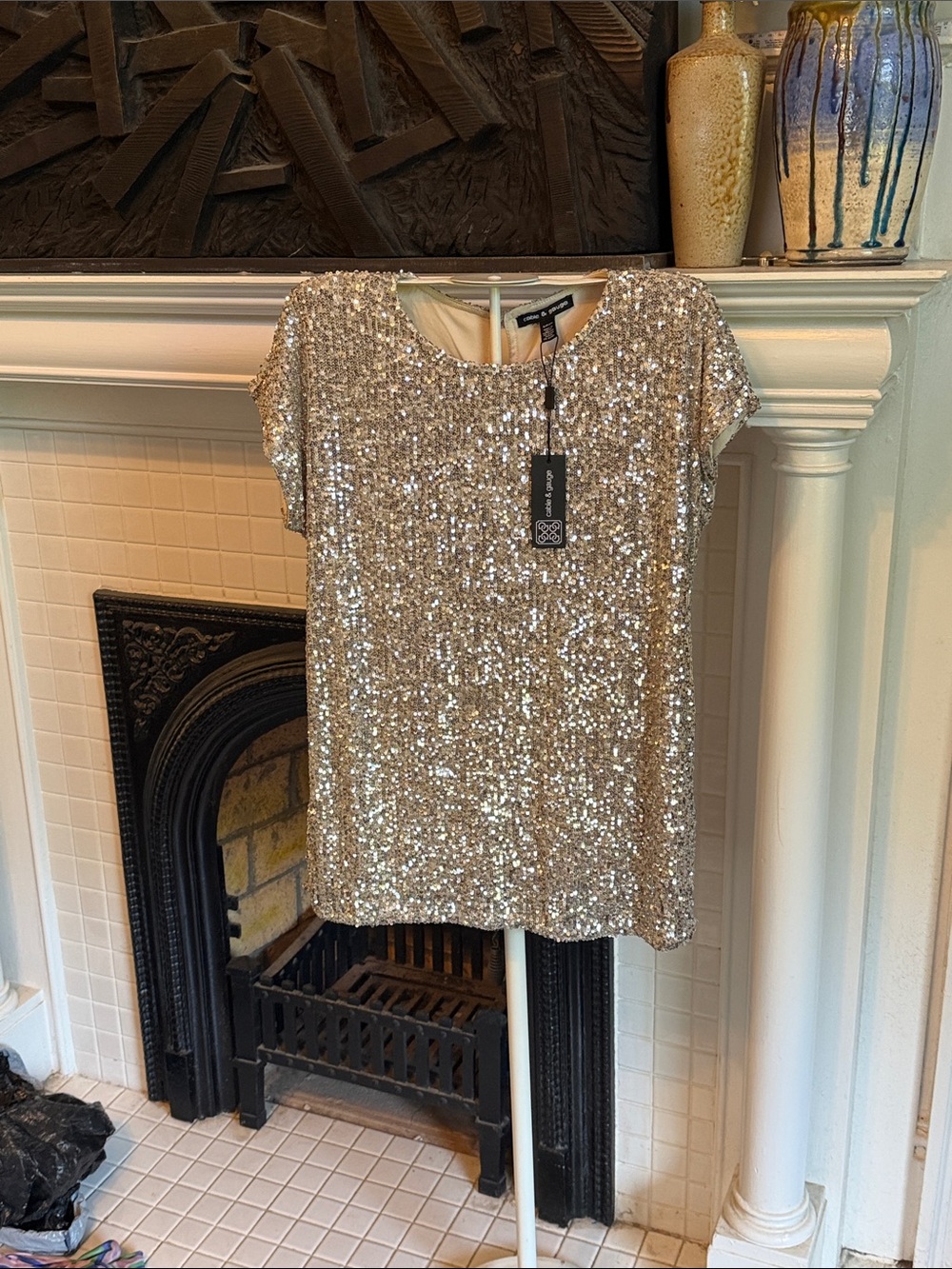 Cable & Gauge Sequin Short Sleeve Top-NWT